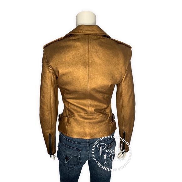 NWT IRO Gold Leather Moto Jacket Fleeced Lined Leather Motorcycle Jacket - Picture 10 of 16